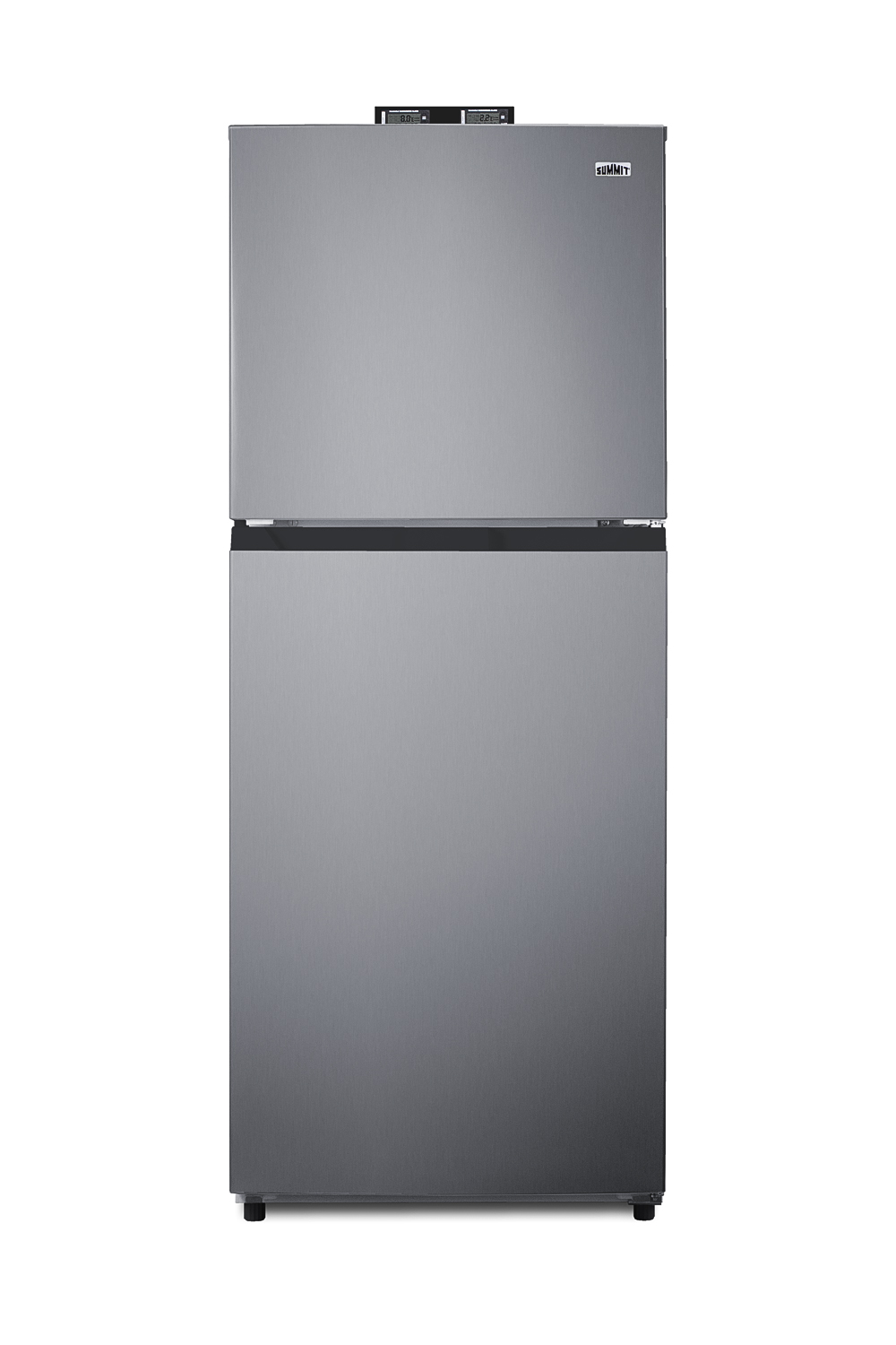 10.1 cu.ft. break room refrigerator-freezer with NIST calibrated alarm/thermometers, frost-free operation in a stainless steel look